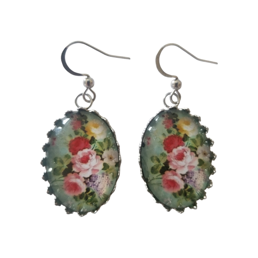 Handcrafted Oval Floral Earrings